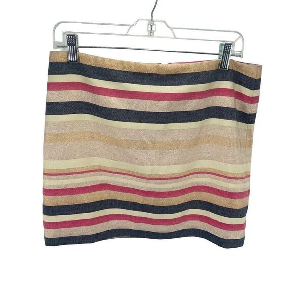 J. Crew Women's Straight Mini Skirt Striped Lined Metallic Black Gold Red Size 6 - Picture 3 of 7